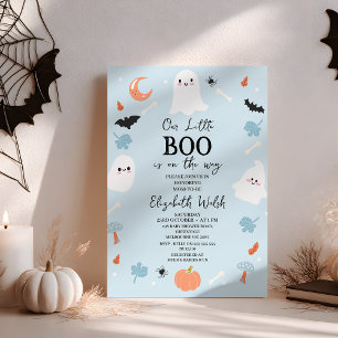 Convite Chá de fraldas de Pequeno Boo do Halloween Azul Mo