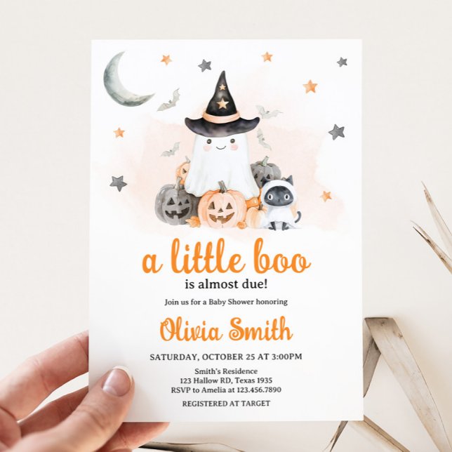 Convite Chá de fraldas de Pequeno Boo do Orange Halloween (Gender Neutral Halloween Little Boo Baby Shower Invitation )