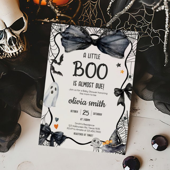 Convite Chá de fraldas de Pequeno Boo Spooky (Spooky Little Boo Coquette Baby Shower Invitation)