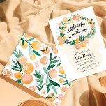 Convite Chá de fraldas de Pequeno Cutil de Citrus Cor-de-C<br><div class="desc">Convite para Chá de fraldas de Pequeno Cutil de Citrus Laranja-Cute Moderna</div>