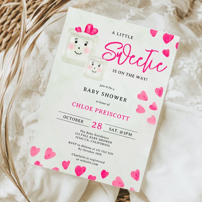 Convite Chá de fraldas de pequenos docinhos, pastel chic,  (Cute chic pastel little sweetie hearts baby shower invitation)