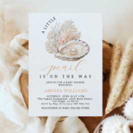 Convite Chá de fraldas de Pérola Costeira Elegante Beige