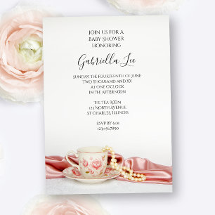 Convite Chá de fraldas de Pérola Floral Rosa