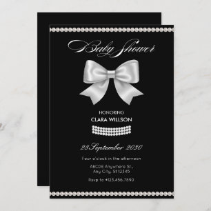 Convite Chá de fraldas de pérolas arco doce preto