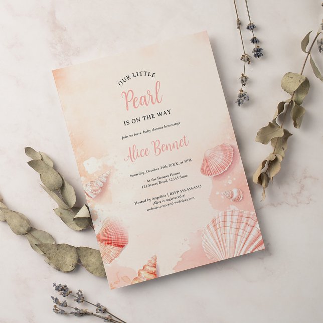 Convite Chá de fraldas de pérolas de verão bonito (Criador carregado)