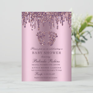 Convite Chá de fraldas de Pés-Bebê Roxo com Coleta de L