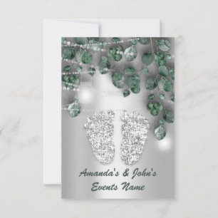 Convite Chá de fraldas De Pés De Cinza Verde Rústica Ga