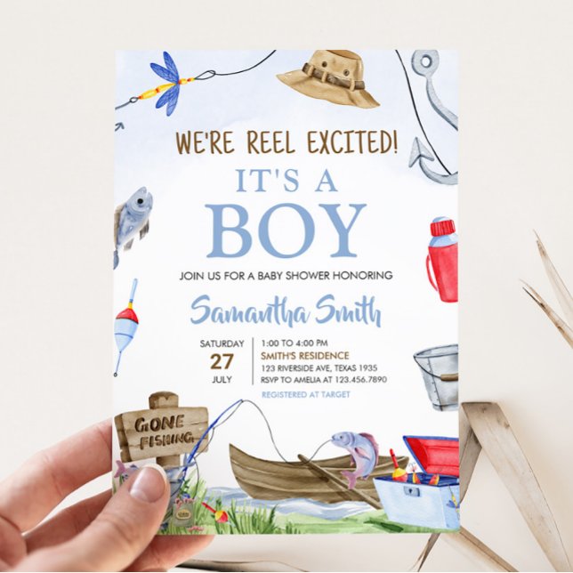 Convite Chá de fraldas de pesca (Little Fisherman Baby Shower Invitation)