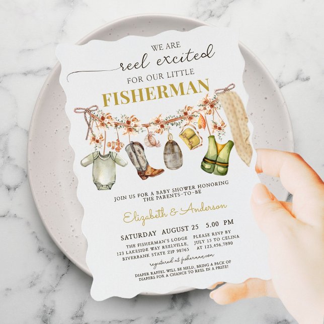 Convite Chá de fraldas De Pesca Animado Da Reel (Criador carregado)