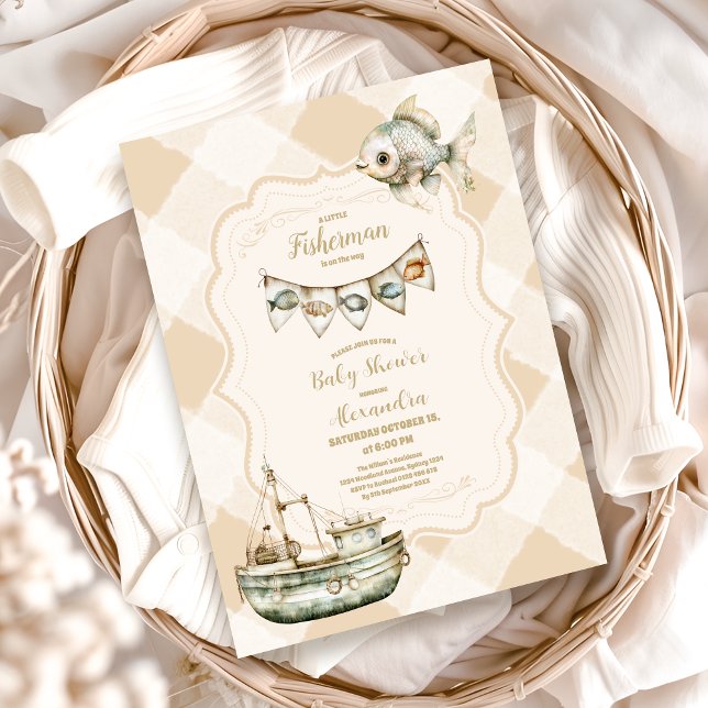 Convite Chá de fraldas de Pesca do Pequeno Pescador Verde (Criador carregado)