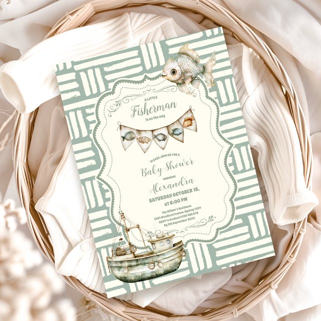 Convite Chá de fraldas de Pesca do Pequeno Pescador Verde (Criador carregado)