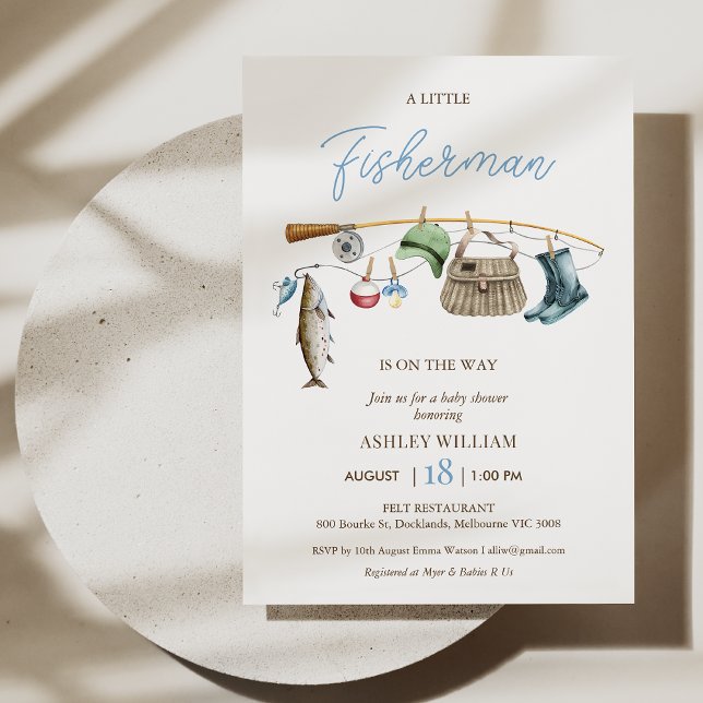 Convite Chá de fraldas de Pesca para Arcos de Pesca Azul M (Fishing Baby Shower Invitation Template Baby Boy, Fishing Rod Baby Shower Invite, Little Fisherman
)