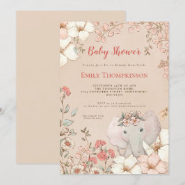 Convite Chá de fraldas De Pêssego Botânico De Elefante Fre