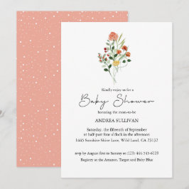 Convite Chá de fraldas de Pêssego de Flor Selvagem Minimal