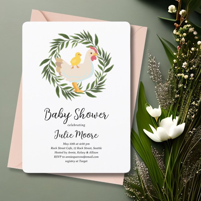 Convite Chá de fraldas de Pintinho de fazenda (Criador carregado)