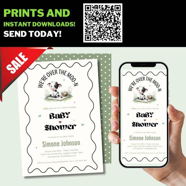 Convite Chá de fraldas de Piquenique de Vaca Online Convid (Criador carregado)