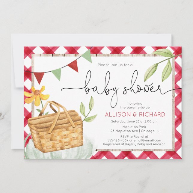 Convite chá de fraldas de piquenique, piquenique no parque (Frente)