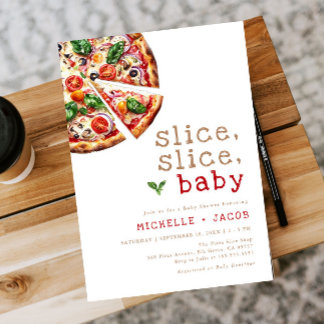 Convite Chá de fraldas de Pizza Bebê com Fatia Moderna