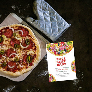 Convite Chá de fraldas de pizza com fatia fina italiana mo