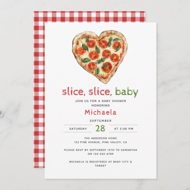 Convite Chá de fraldas de Pizza de Aquarela Bebê Slice (Frente/Verso)