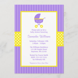 Convite Chá de fraldas de Pontos de Carruagem Amarelo Roxo