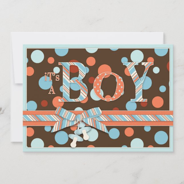 Convite Chá de fraldas de pontos laranja azuis (Frente)