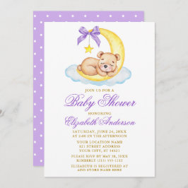 Convite Chá de fraldas de pontos roxos do Urso do Urso da 