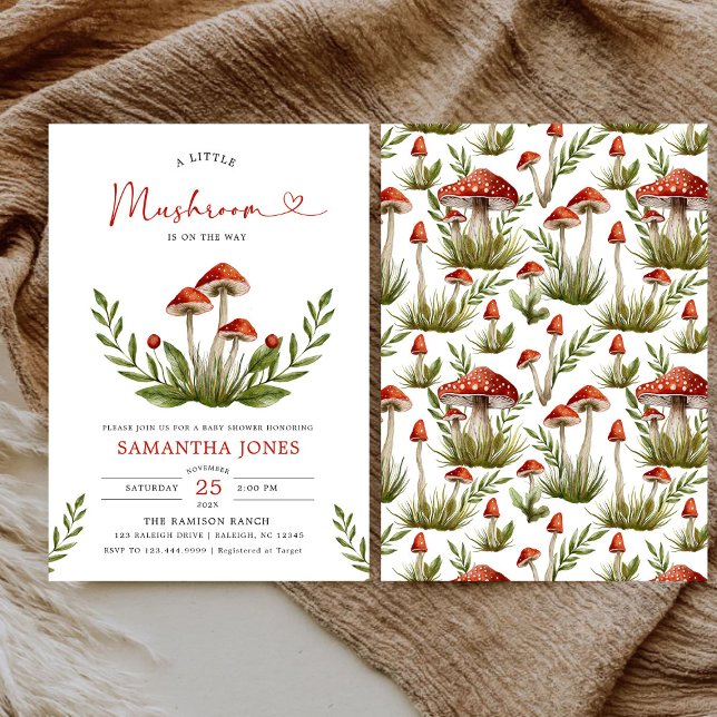 Convite Chá de fraldas de Pouco Cogumelo de Arco Moderno (Criador carregado)