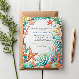 Convite Chá de fraldas de praia no mar marinho azul