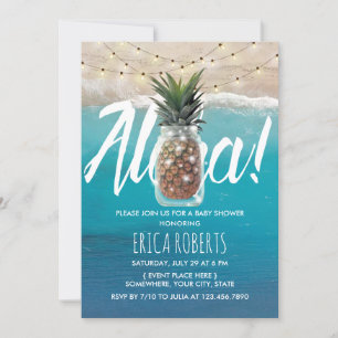 Convite Chá de fraldas de praia Pineapple Mason Jar Aloha