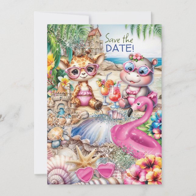 Convite Chá de fraldas de praia Salvar a Data (Frente)