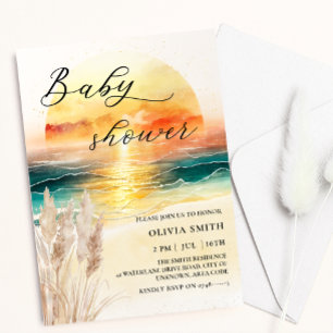 Convite Chá de fraldas de Praia Sunset do Oceano Náutico c