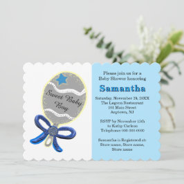 Convite Chá de fraldas de Prata Azul