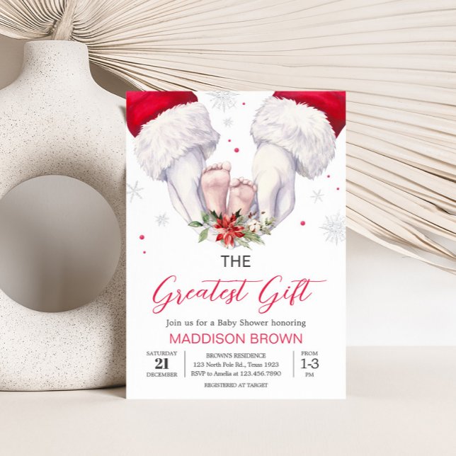 Convite Chá de fraldas de presente Natal (Santa Christmas Greatest Gift Baby Shower Invitation
)