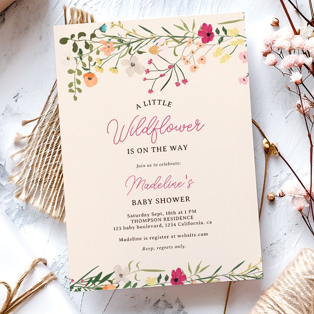 Convite Chá de fraldas de primavera boêmia (Bohemian little wildflower spring baby shower invitation)
