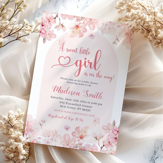 Convite Chá de fraldas de Primavera do Flor de Cereja Rosa (Criador carregado)