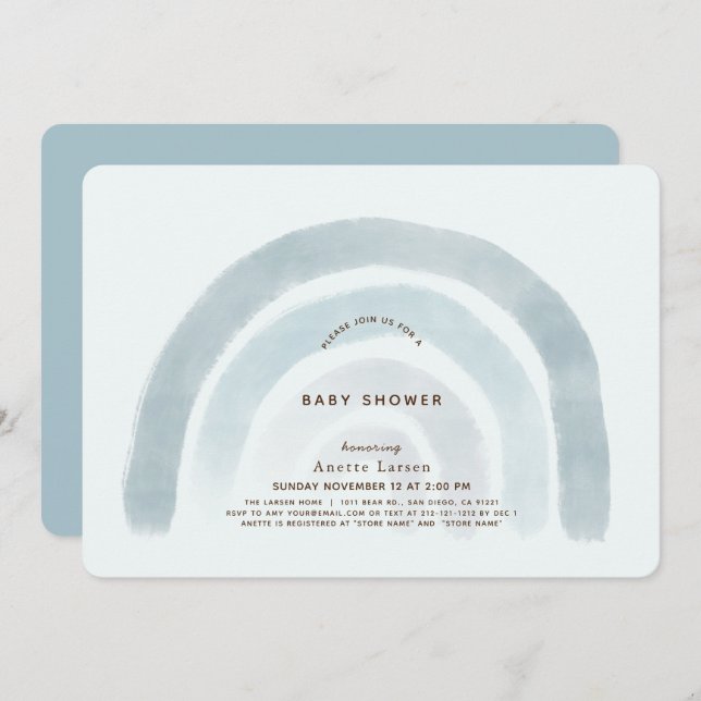Convite Chá de fraldas de protetor de Aquarela Azul (Frente/Verso)