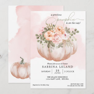 Convite Chá de fraldas de Pumpkin Coral Floral de Água