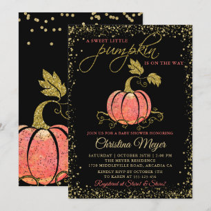 Convite Chá de fraldas de Pumpkin Dourado Na moda preto