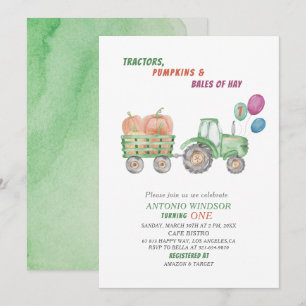 Convite Chá de fraldas de Pumpkins para Tratores de Aquare
