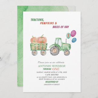 Convite Chá de fraldas de Pumpkins para Tratores de Aquare