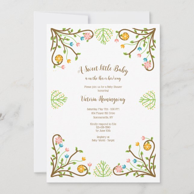 Convite Chá de fraldas de Quadro da Flor do País (Frente)