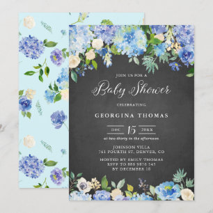 Convite Chá de fraldas de quadro de aviso Rustic Blue Hyd