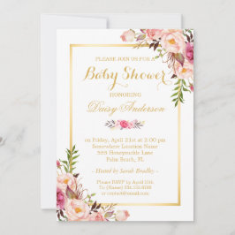 Convite Chá de fraldas de Quadro de Ouro Floral Clássico