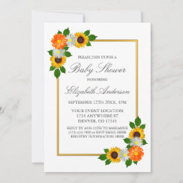 Convite Chá de fraldas de Quadro Dourado Floral