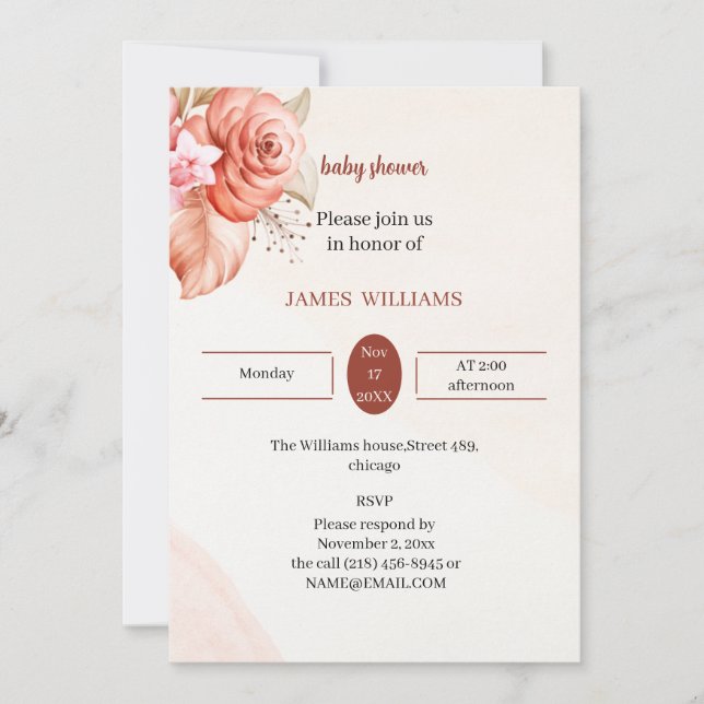 Convite Chá de fraldas de Quadro Floral Elegante Personali (Frente)