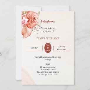 Convite Chá de fraldas de Quadro Floral Elegante Personali