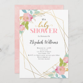 Convite Chá de fraldas de Quadro Geométrico das Flores Ros