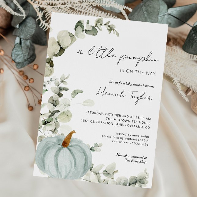 Convite Chá de fraldas de queda de abóbora azul (Criador carregado)