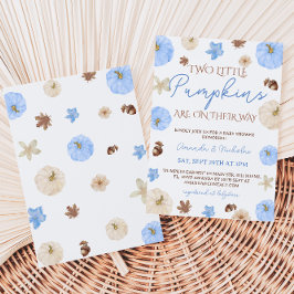 Convite Chá de fraldas de queda de abóbora azul de gêmeos